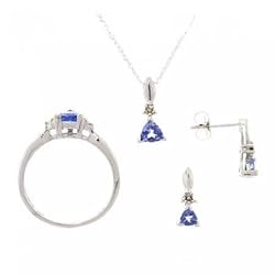 Tanzanite Diamond Earrings Ring Pendant Necklace Set in White Gold