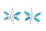 Sterling Silver Blue Opal Fine Dragonfly Earrings