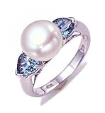 10k Cultured Pearl and Blue Topaz Ring