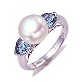10k Cultured Pearl and Blue Topaz Ring