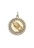 Praying Hands on Disc, 14K Gold Charm