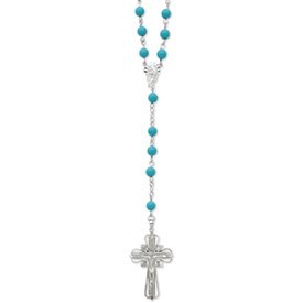Sterling Silver Green Bead Rosary 18