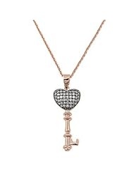 925 Sterling Silver Rose Gold Plated Heart Key Pendant Necklace with Clear CZ Crystals Inlay