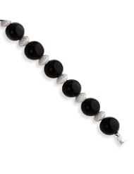 Sterling Silver Laser Cut Bead & 10mm Onyx Bead Necklace QH1964-7.5"
