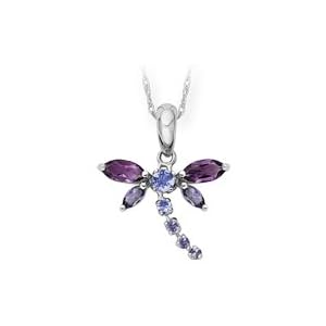10kt. White Gold, Tanzanite, Amethyst and Iolite Dragonfly Pendant