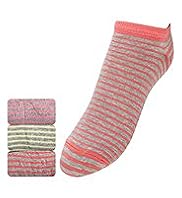 3 Pairs of Cotton Rich Striped Trainer Liner Sports Socks