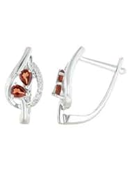 14K White Gold 0.96cttw Round White Diamond & Pear Red Garnet Gemstone Earrings