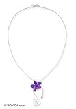 Natural orchid silver necklace, 'Floral Swirls' 1.2 W 2 L