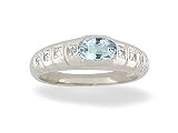 14K White Gold Genuine Oval Aquamarine and Diamond Ring