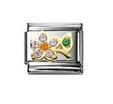 Daisy w/ Stem Lilac & Orange Center Classic CZ, Italian Charm by Nomination Charms