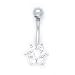 Solid 14k White Gold Cubic Zirconia Flower Belly Ring