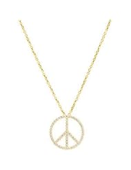 Tiny Peace Sign Necklace Pendant 14K Gold Yellow R45184d
