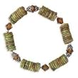 .925 Silver, Green Turquoise & Crystal Stretch Bracelet- 8 IN