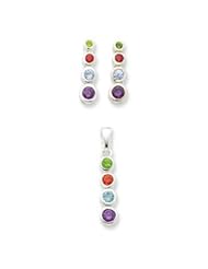 Genuine IceCarats Designer Jewelry Gift Sterling Silver Multi-Colored Cz Earrings And Pendant Set