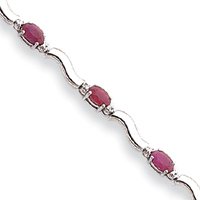 14k White Gold Rubies Fancy Diamond Ruby Bracelet - 7 Inch - Lobster Claw by JewelryWeb