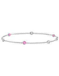 Pink Sapphire By the Yard with Diamond Bracelet in 14K White Gold Total Weight 0.75 Carat