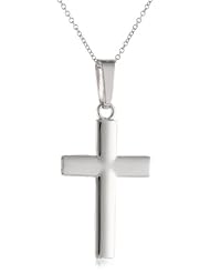 14k White Gold Cross Pendant, 18"