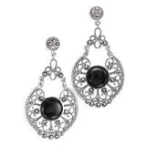 .925 Silver, Black Onyx & Marcasite Earrings