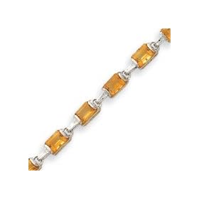 Sterling Silver Rectangular Citrine Bracelet - 7.25 Inch by