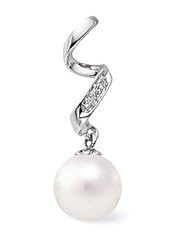 PremiumPearl 7.5-11mm White Freshwater Pearl Pendant with Diamonds AAA Quality