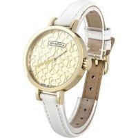 Coach Miranda Signature Gold Dial White Strap Water Resistant Wrist Watch Womens