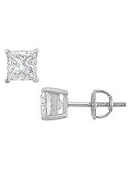 14K White Gold : Princess Cut Diamond Stud Earrings â€" 2.00 CT. TW.