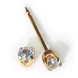 INVERNESS 24K Gold Plate Birthstone Gems 3mm Piercing Earrings March Aquamarine 83C or 83E