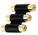 Adapter Cinch/Chinch 3 x Cinch Buchse auf 3 x Cinch Buchse Vergoldet