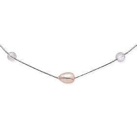 41 Carat Rose Quartz and Cultured Pearl Sterling Silver Necklace by Diamond.com