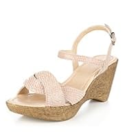 Leather Faux Snakeskin Print Twisted Front Wedge Sandals