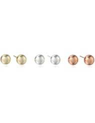 Sterling Silver, Goldtone Finish Silver and Rose Goldtone Finish Silver Set of Three 6mm Ball Stud Post Earrings