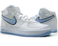 Nike Basketball Shoes-Nike Womens Air Force 1 Mid (white perf / ice blue / black)-Womens Nike Basketball Shoes-Womens Basketball Shoes