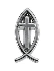 14K White Gold 13.75X06.25 mm Fish W/Cross Lapel Pin