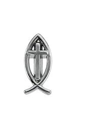 13.75X06.25 Mm 10K Yellow Gold Fish W/Cross Lapel Pin