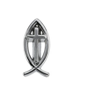 White Gold Fish with Cross Lapel Pin
