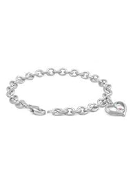 6 3/4 In Silver Pink Sapphire Open Heart Charm Bracelet For Girls