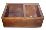 207CK6040 Double Offset Bowl SOLID COPPER Apron Front Farm House Sink- Hand Hammered Finish