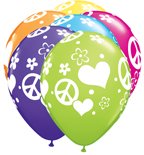 Peace Sign Love Latex Balloons Qualatex 11 Inch (6) hippie party decorations