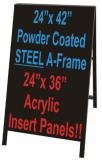 NeoPlex 24x42 Powder Coated Steel Sidewalk A-frame w/Shiny Black Acrylic Panels