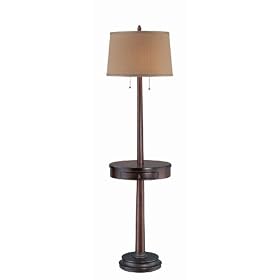 Floor Lamp with Table Tray in Dark Walnut Finish