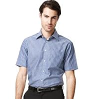 Collezione Cotton Rich Short Sleeve Striped Shirt with Linen