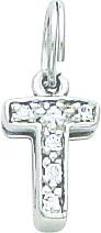 Sterling Silver CZ Initial Letter T Charm Pendant New