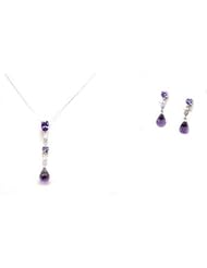 Toc Sterling Silver Amethyst and Cz Tear Drop Pendant and Earrings
