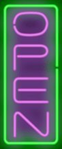 Vertical Neon Open Sign - Purple  &  Green