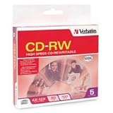 Verbatim 95157 700 MB 4x-12x ReWritable Disc CD+RW, 5-Disc Slim Case
