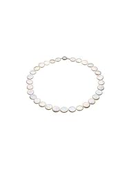 Sterling Silver and Freshwater White Cultured Coin Pearl Necklace - 18 Inch/13-14 MM