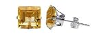 Sterling Silver 3 MM Square Princess Cut Citrine Cubic Zirconia Stud Post Earrings