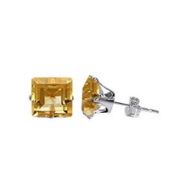 Sterling Silver 3 MM Square Princess Cut Citrine Cubic Zirconia Stud Post... by Gem Avenue
