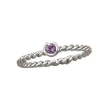 Stackable February Birthstone Ring Rhodium on Sterling Silver Rope Band
