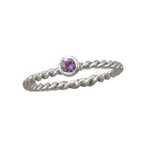 Stackable February Birthstone Ring Rhodium on Sterling Silver Rope Band